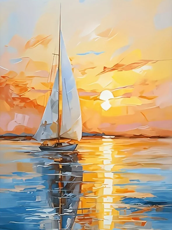 Oil Painting By Numbers Kits Sunset Sea Sailboat Number Drawing Canvas DIY Pictures By Numbers Home Decor for Adults Beginners