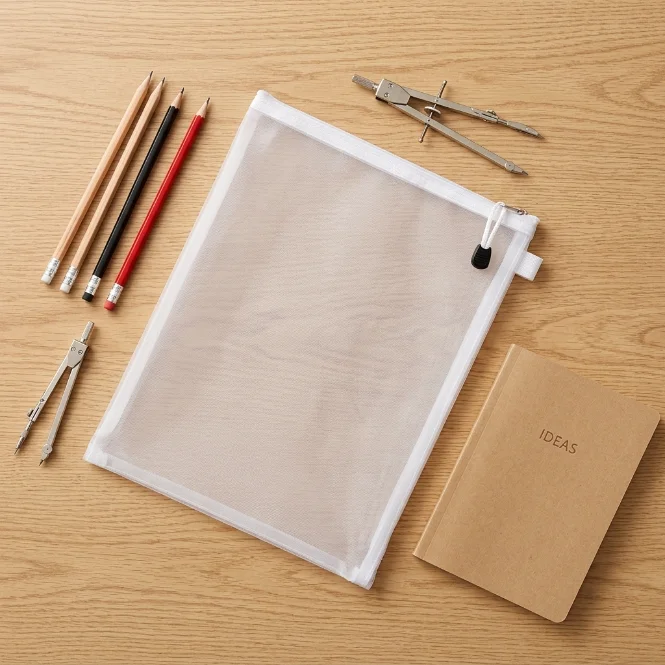 Transparent Mesh Zipper Bag Multi Purpose Storage Pouch for Stationery Toys Documents Cosmetics School Office Desk Organizer