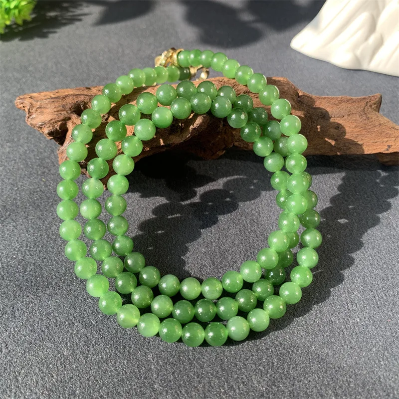 Natural Hotan Jade, Icey And Bright Green, 6Mm Women'S Collarbone Chain, Round Bead Necklace