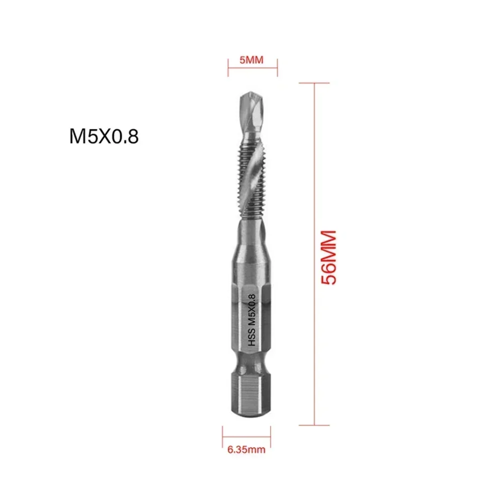 6 Types 1pc Hex Shank HSS Screw Threaded Metric Tap Drill Bit Screw Machine Compound Tap M5 M6 M8 M10 Hand Tools