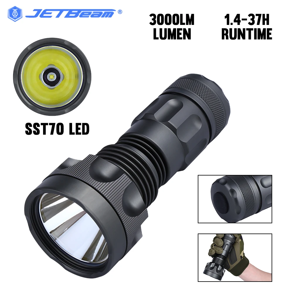 

Jetbeam SST70 LED 3000LM 695M Range Tactical Flashlight 37H Runtime Torch IPX8 Waterproof Lamp Outdoor Light