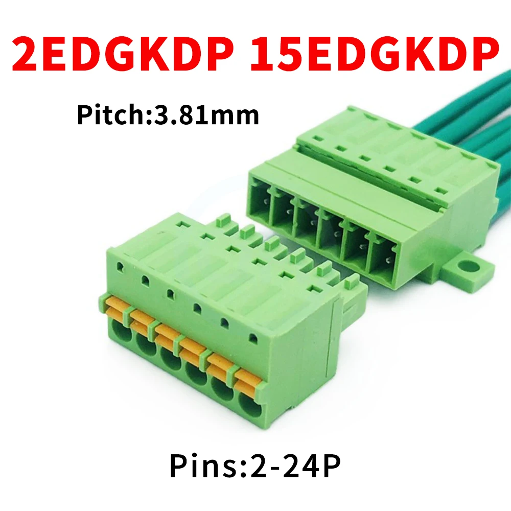 

(5 Sets) 2EDGKD + 2EDGKDP 3.81mm Screwless 15EDGKD + 15EDGKDP 3.81 Spring Press Terminal Solderless Butt Plug with Fixed Panel