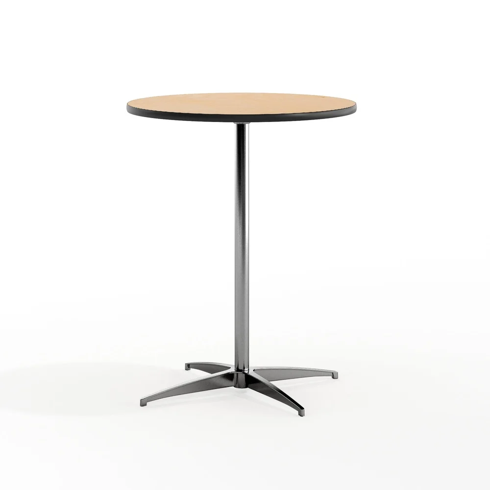 Adjustable Height Round Cocktail Table Portable Event Table Seats 3 Adults Durable Birchwood Top Aluminum Base