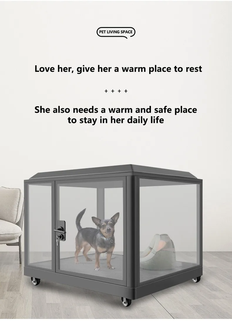 Pet Soundproof House, Large Household Kennel, Cat Soundproof Box Cover Cage, Removable Glass Room, Mobile Silent Warehouse