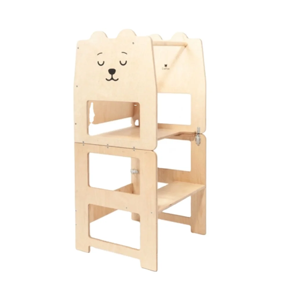 Adjustable Height Kids Wooden Kitchen Step Stool Foldable Learning Tower Toddler Step Stool for Toddler Kids