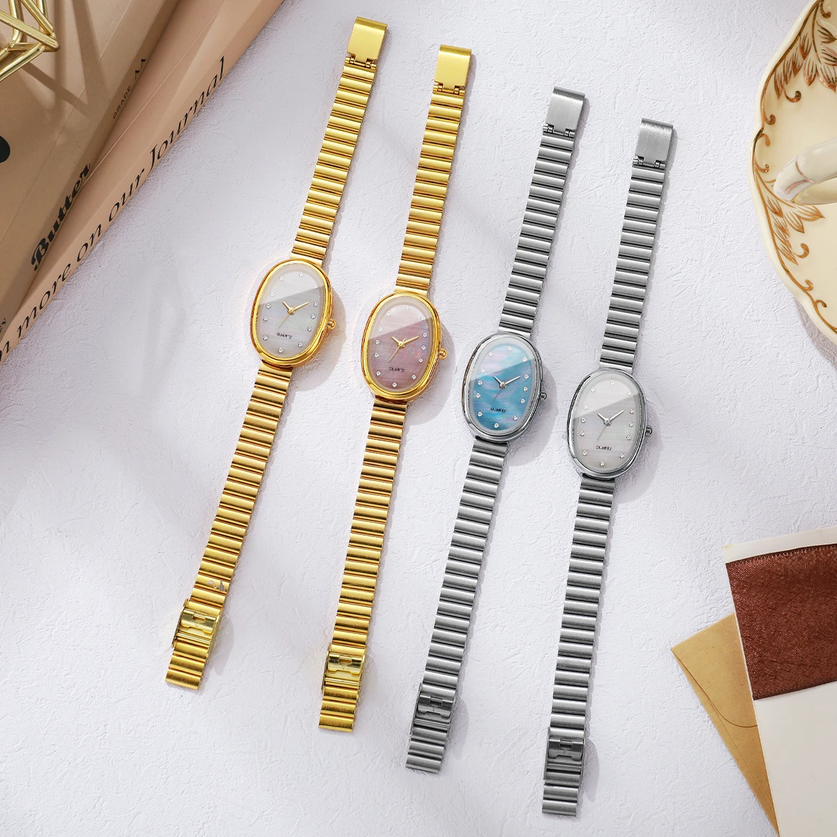 1/4PCS Elegant Oval Dial Women Quartz Watches Fashion Ultra-thin Strap Ladies Wristwatch Reloj Mujer Girls Clock(Without Box)