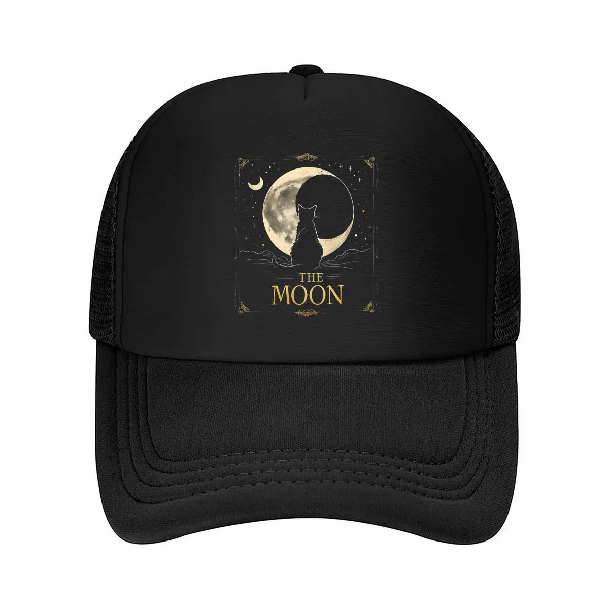 The Moon Cat Crescent Moon Art Mesh Baseball Cap Hip Hop