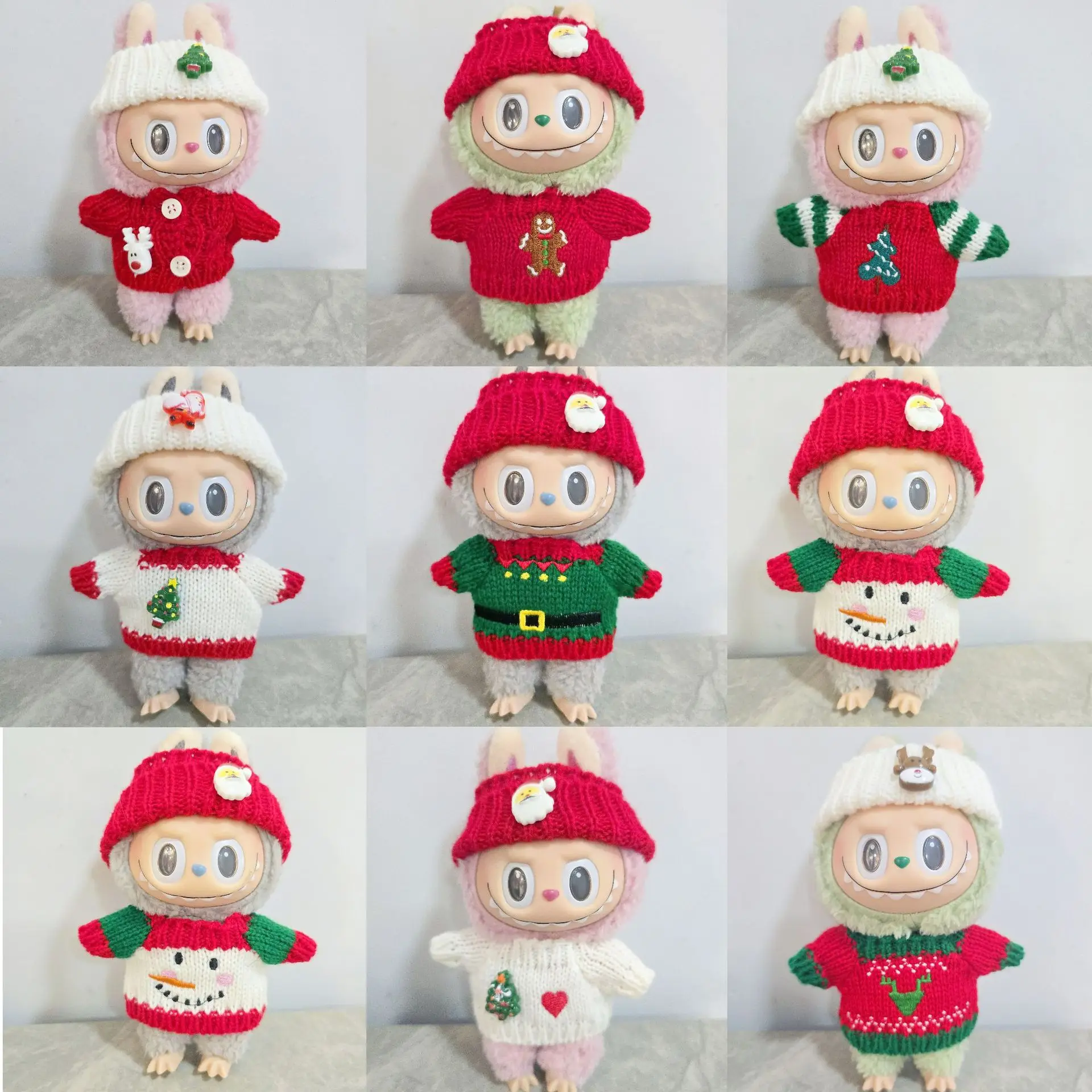 

For new Labubu Doll Clothing Red Christmas sweater, hat, and scarf 17cm Clothing Shoes Doll DIY Accessories