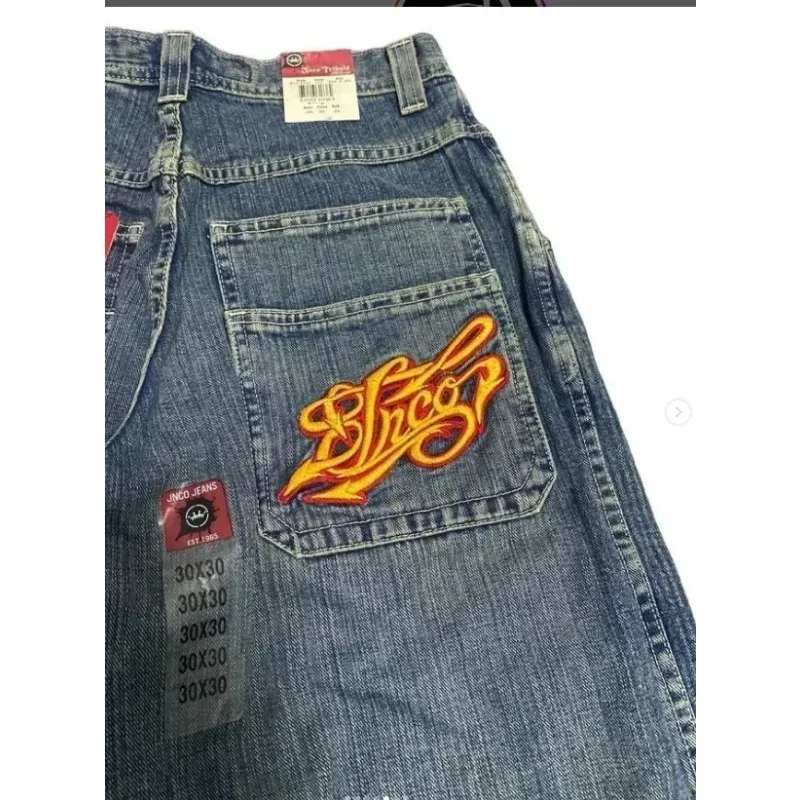 JNCO Jeans New Y2K Harajuku Hip Hop lettera ricamata Vintage Jeans larghi pantaloni in Denim uomo donna Goth pantaloni larghi a vita alta