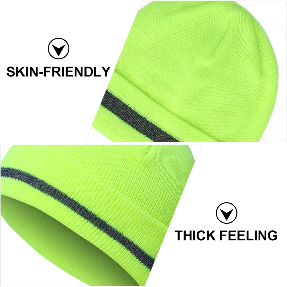 

Fluorescent Knitted Cap Unique Fluorescence Chic Hemming Hat With Reflective Strip Warm Comfortable Outdoor Cycling Hat Autumn