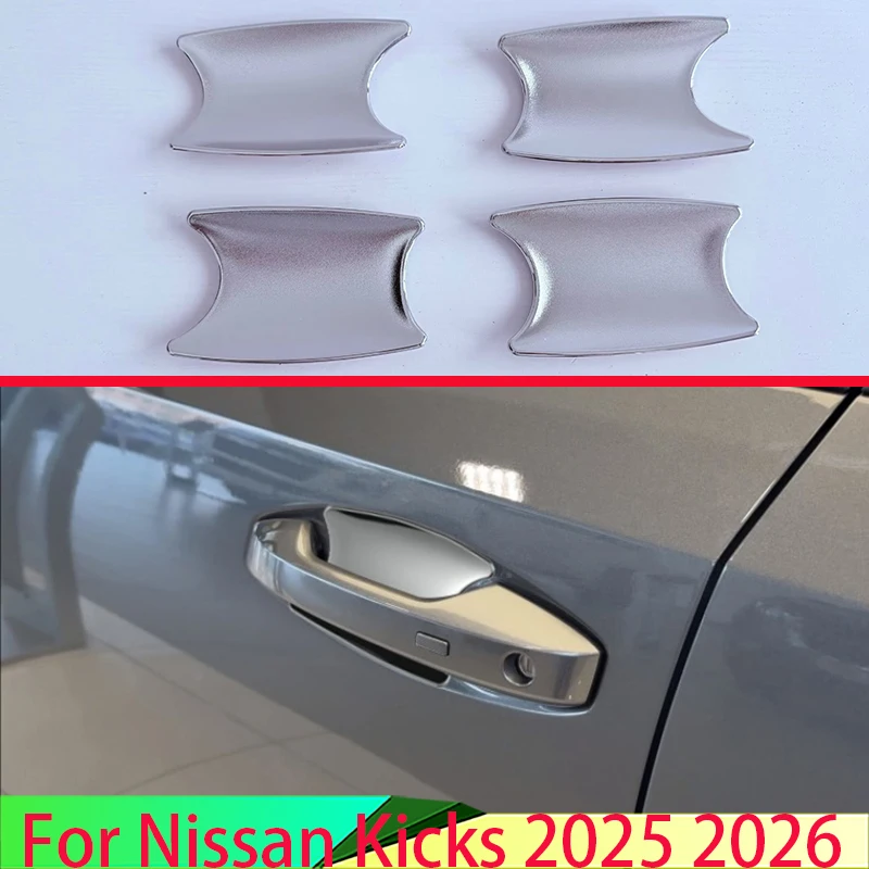 

For Nissan Kicks 2025 2026 Car Accessories ABS Chrome Door Handle Bowl Cover Cup Cavity Trim Insert Catch Molding Garnish