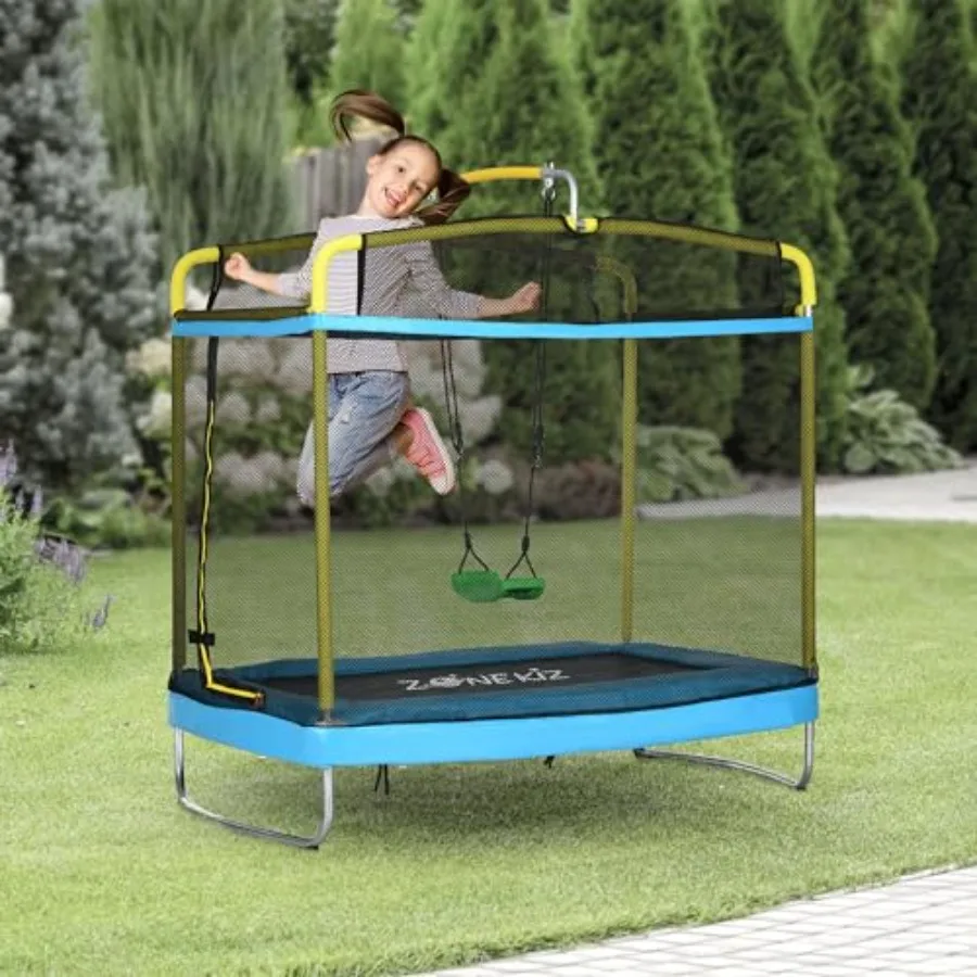 ترامبولين مقاس 6.9 بوصة مع حاوية للاستخدام الداخلي والخارجي، تصميم 3 في 1 يتميز بشريط التأرجح والجمباز مثالي للأطفال الصغار #2