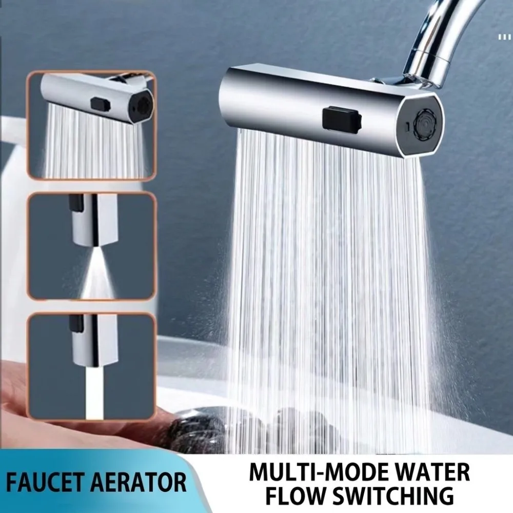 Stainless Steel Faucet Extension Head Rotatable Pressure Boost Waterfall Tap Aerator Third Gear Multi-Function
