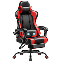Gaming Chair with Footrest and Massage Lumbar Support Height Adjustable with Swivel Seat and Headrest (Red)