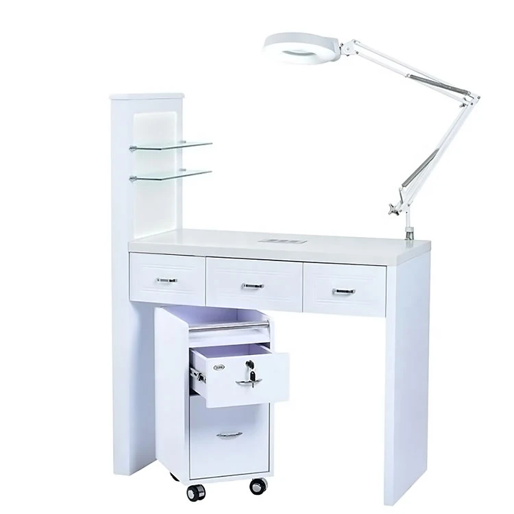 Nail Table with LED Light, Simple White  Salon Nail Station Manicure Table,leisure Facilities Multifunctional Nail SPA