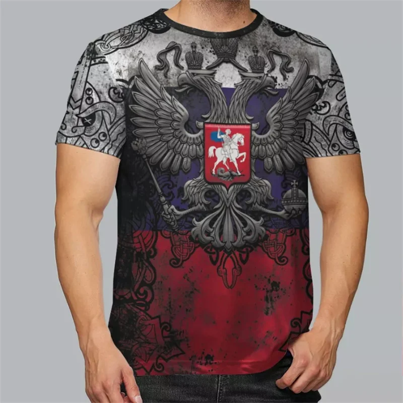 Fashion Russian National Emblem Pattern T-shirts Summer Casual Union of Soviet Socialist Republics Pattern 3D Printed T Shirts