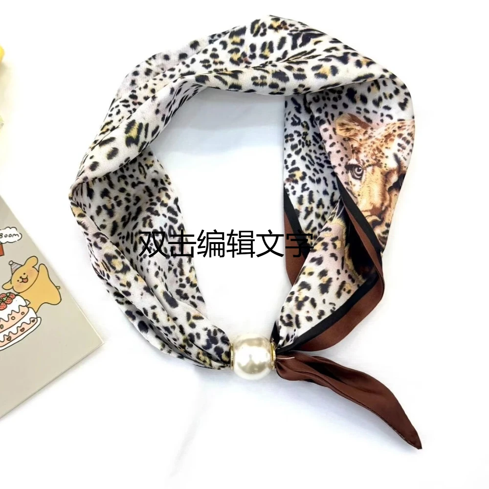1 Women's Vintage Printed Satin Neck Scarf Removable Magnetic Buckle Scarf Tie for Hair Wrap Neck Decor Office Accessories - view 5