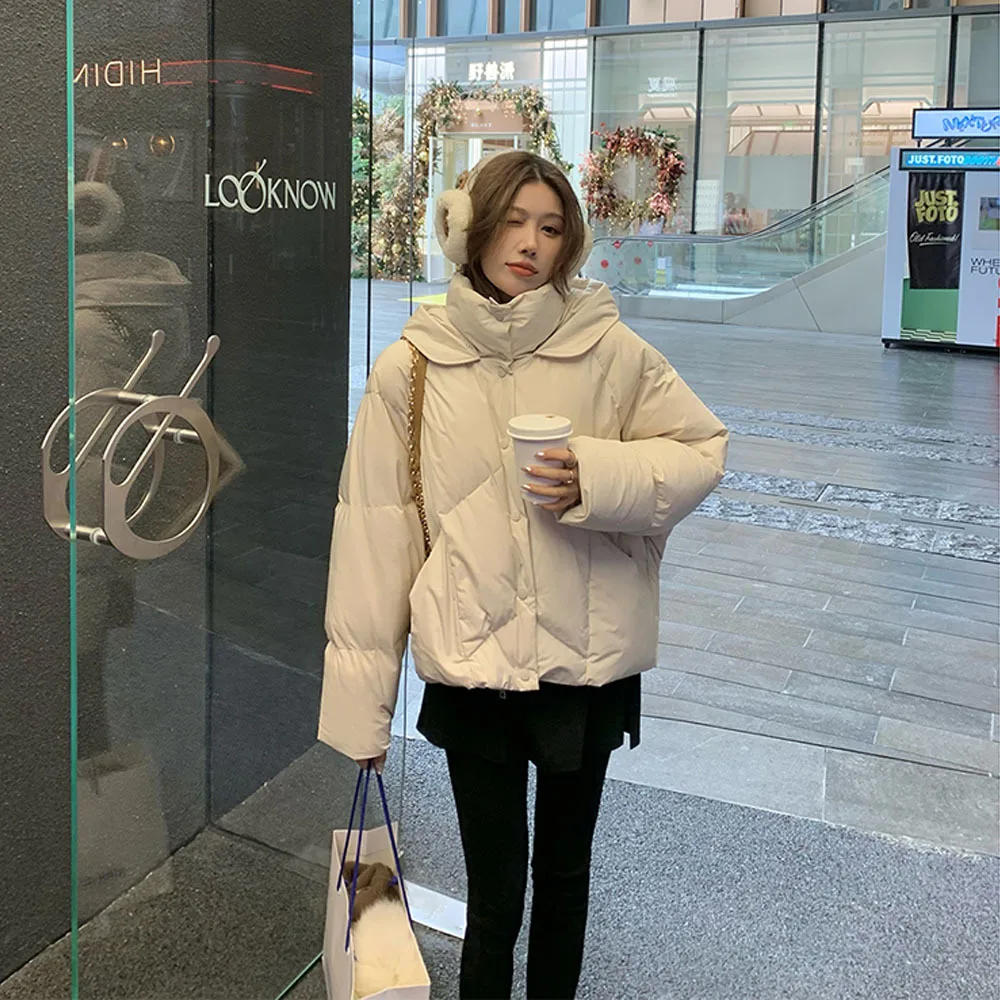 2024 Korean Style Thicken Parkas Women\'s Winter Fur Collar Down Jacket Fashion Cotton-padded Women\'s Short Coat Hooded Outerwear