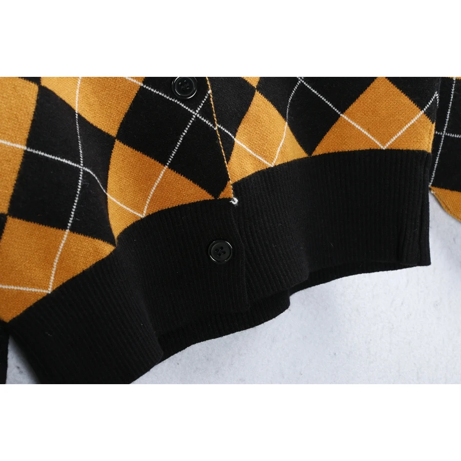 Faionable ort Knitted Sweater Coat Diamond Pattern V-Ne Long Sve Large Size Button Autumn Winter Women's Clothing