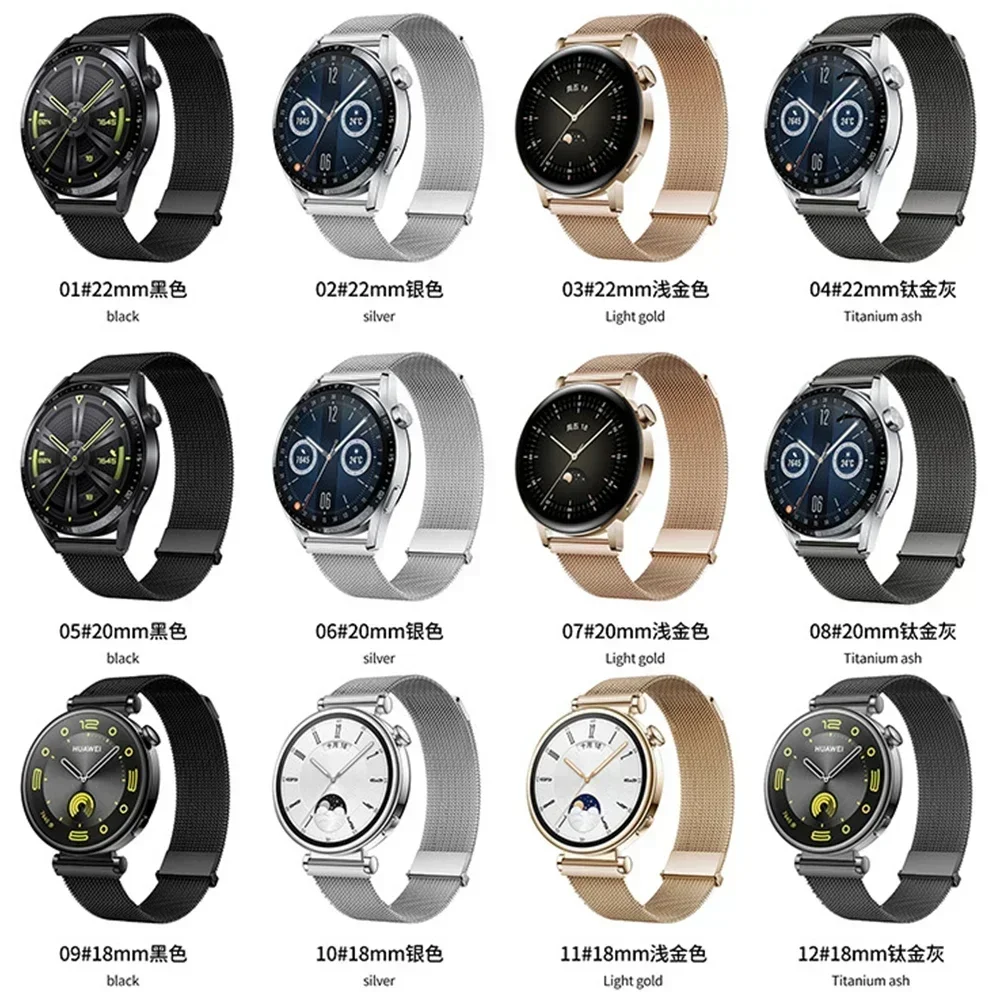 18Mm 20Mm 22Mm Milanese Lus Riem Voor Huawei Gt4 41Mm 46Mm Gt3pro Voor Samsung Galaxy Horloge 6 Classic 43 47Mm 40 44Mm Metalen Band