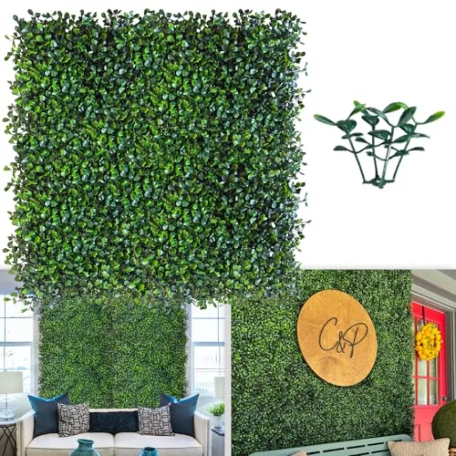 

Artificial Grass Wall Panel Backdrop 10 X 10 in 25P 17.5 sqft UV-Anti Greenery Boxwood Panels for Indoor Outdoor Green Wall Dec