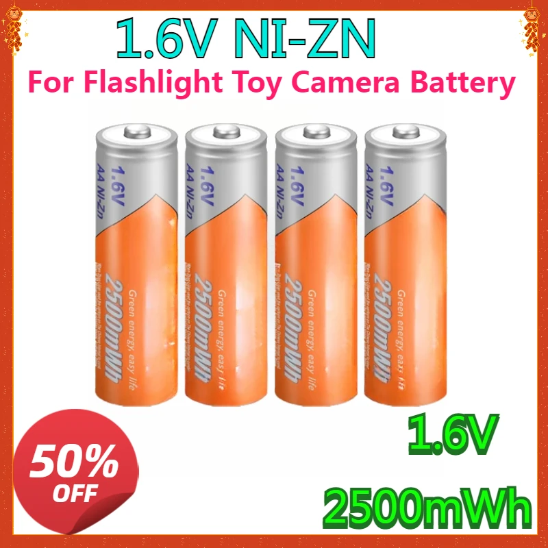 

For Flashlight Toy Camera 50pcs/lot AA Battery Ni-Zn 1.6V 2500mWh Nickel-Zinc AA Rechargeable Battery Batteries Baterias