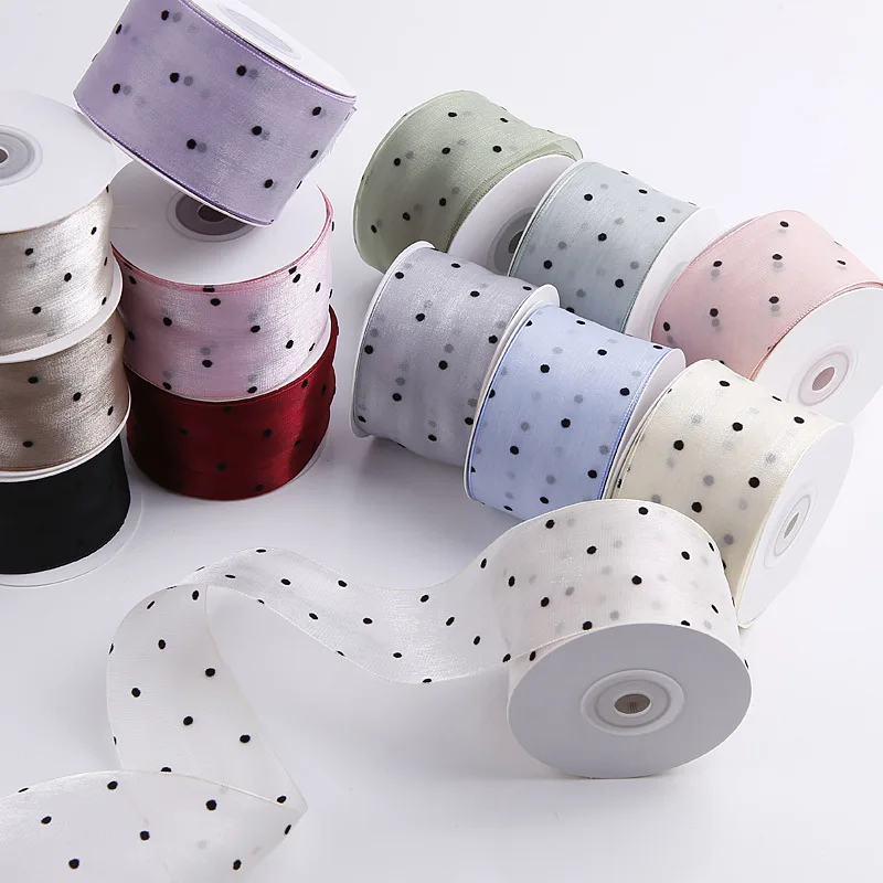 

20 Yards 50MM Dots Silkworm Silk Snow Yarn Ribbon Materials Headwear Hair Bows DIY Handmade Accessories Crafts Gift Wrapping