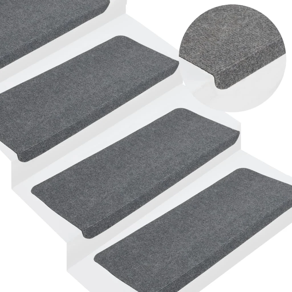 Selbstklebende Treppenmatten, 15 Stück, 65 x 24,5 x 3,5 cm, graue Treppenteppiche, Heimtextilien, rutschfeste Teppiche