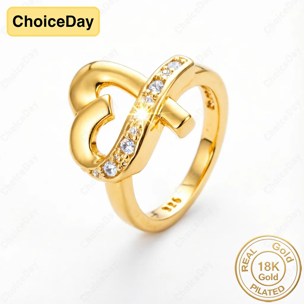 18K Gold Plated Luxurious and Exquisite Heart-Shaped Zirconia Ring for Women, a Stylish Wedding Party Gift Jewelry