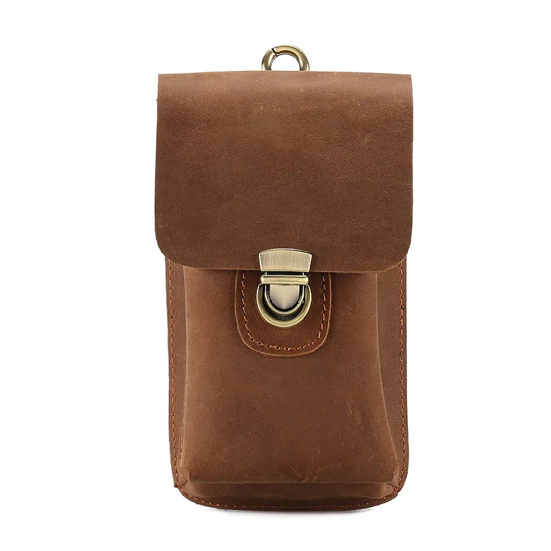 

YH3137 Real Leather Men's Retro Crazy Horse Leather Phone Bag Vertical Top Layer Cowhide Pants Waist Small Hanging Bag
