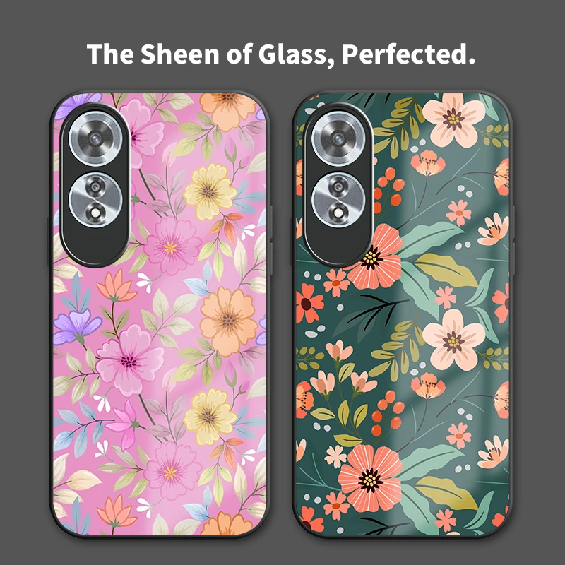 سيليكون زجاج جراب هاتف ل ممن لهم A73 5G A72 A58 A60 4G A54 A53S A53 A57S A57 A55 A54S الزهور يترك نمط غطاء مقاوم للصدمات