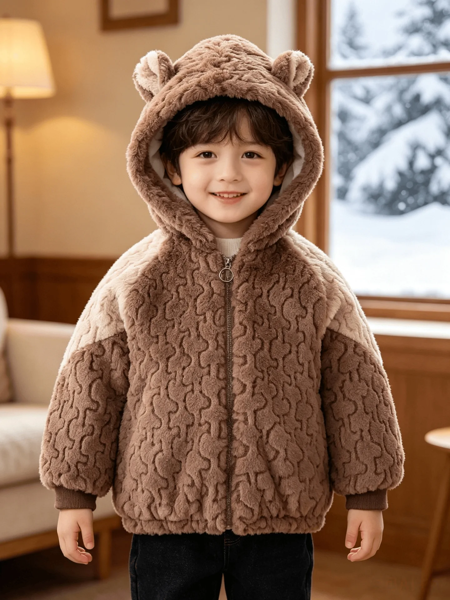 1 2 3 4 5 6 Years Winter Girls Jacket Bear Ears Keep Warm Fashion Little Princess Plush Coat Hooded Zipper New Baby Outerwear