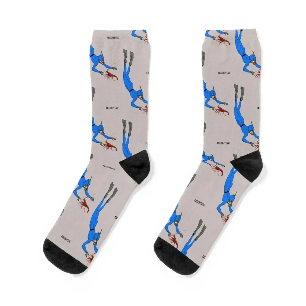 

Freediving Diver Observing a Spiny Lobster Underwater Socks gifts retro professional running ankle Women Socks Men's