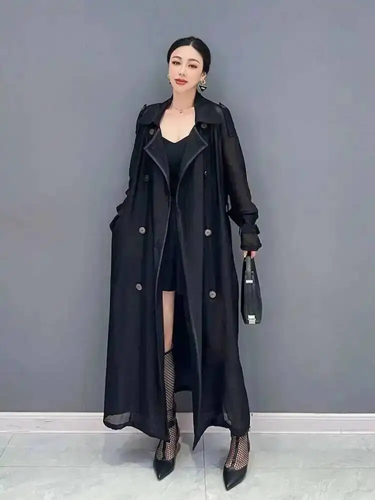 Fashion Women's Windbreaker Notched Collar Long Sleeve Button Solid Color Translucency Trench Summer 2026 New 5RO3TK