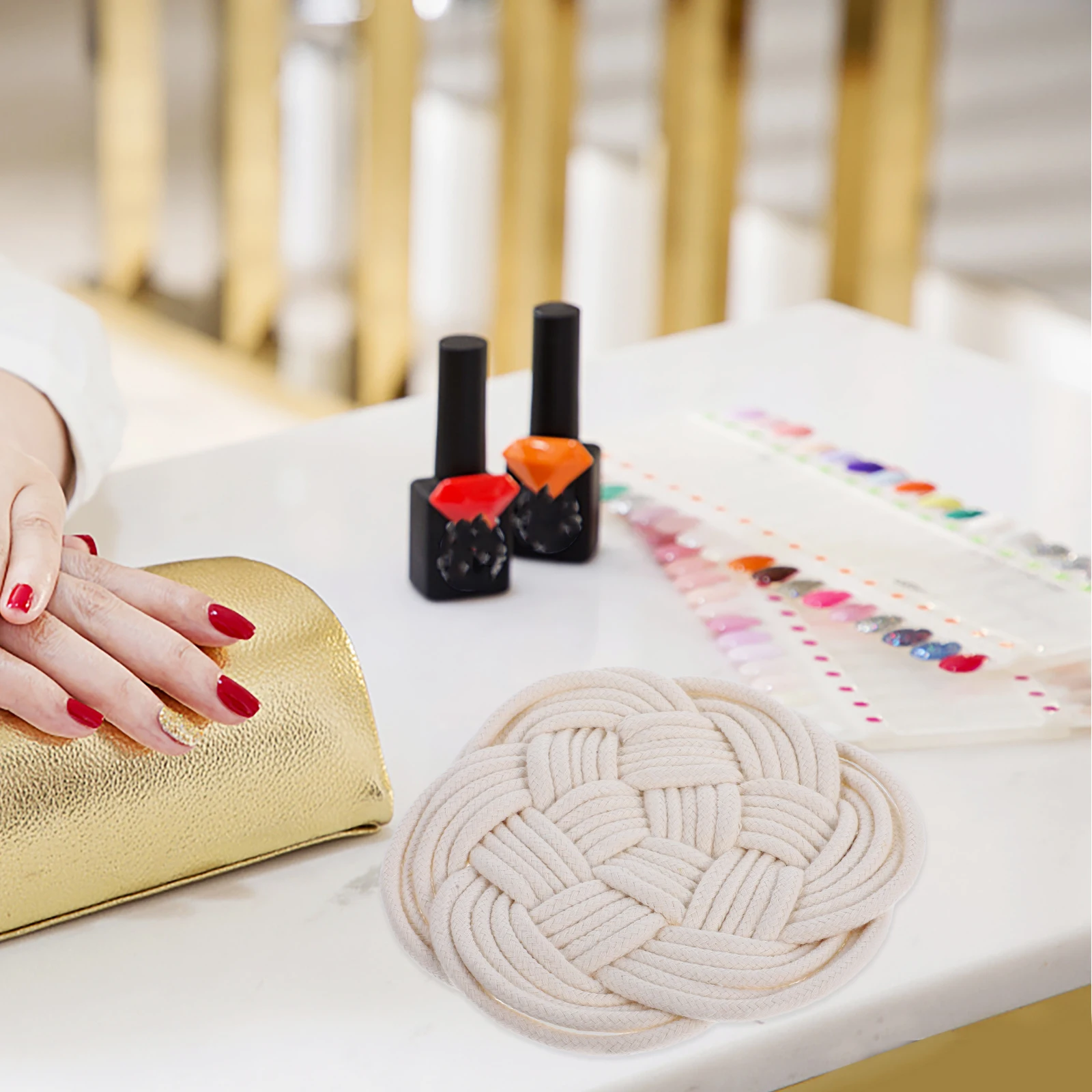 

Flax Cotton Woven Display Tray Medium Size Elegant Nail Art Holder Woven Tray for Fake Nails Nail Display Supplies