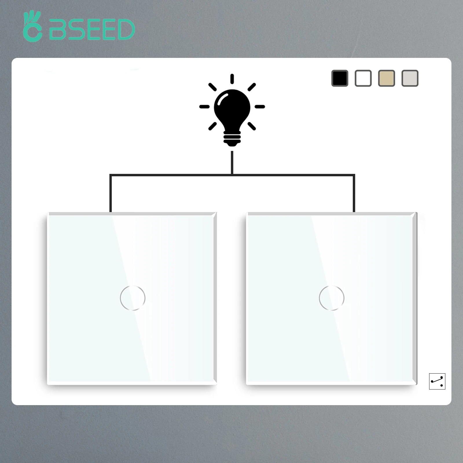 

Bseed 2Packs Touch Light Switch 1Gang 2Way Wall Power Switches Light Switches For Stairs Glass Panel Blue Backlight 240V