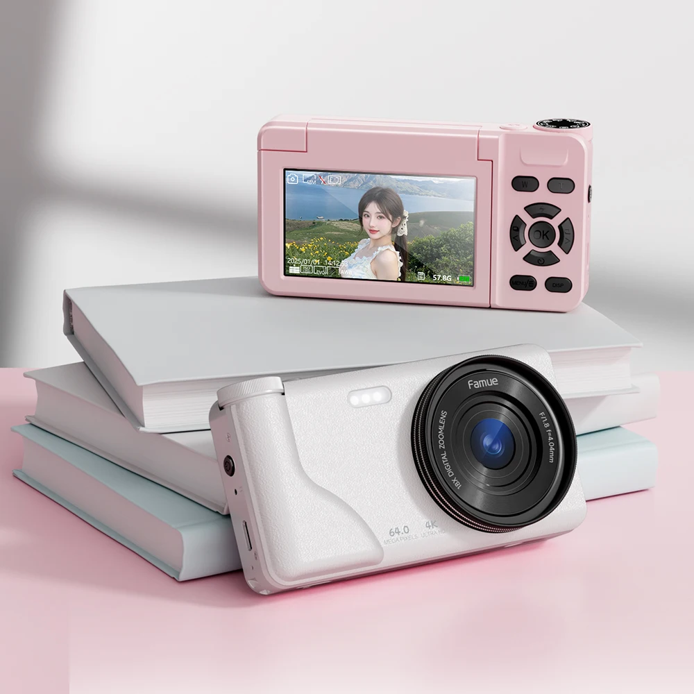كاميرا رقمية للطلاب 64G Famue FC02 بدقة 64 ميجابكسل - فيديو بدقة 4K، زووم بصري 18X، مستشعر CCD، وضع التجميل، بطارية ليثيوم، هدية مثالية باللون الوردي #6