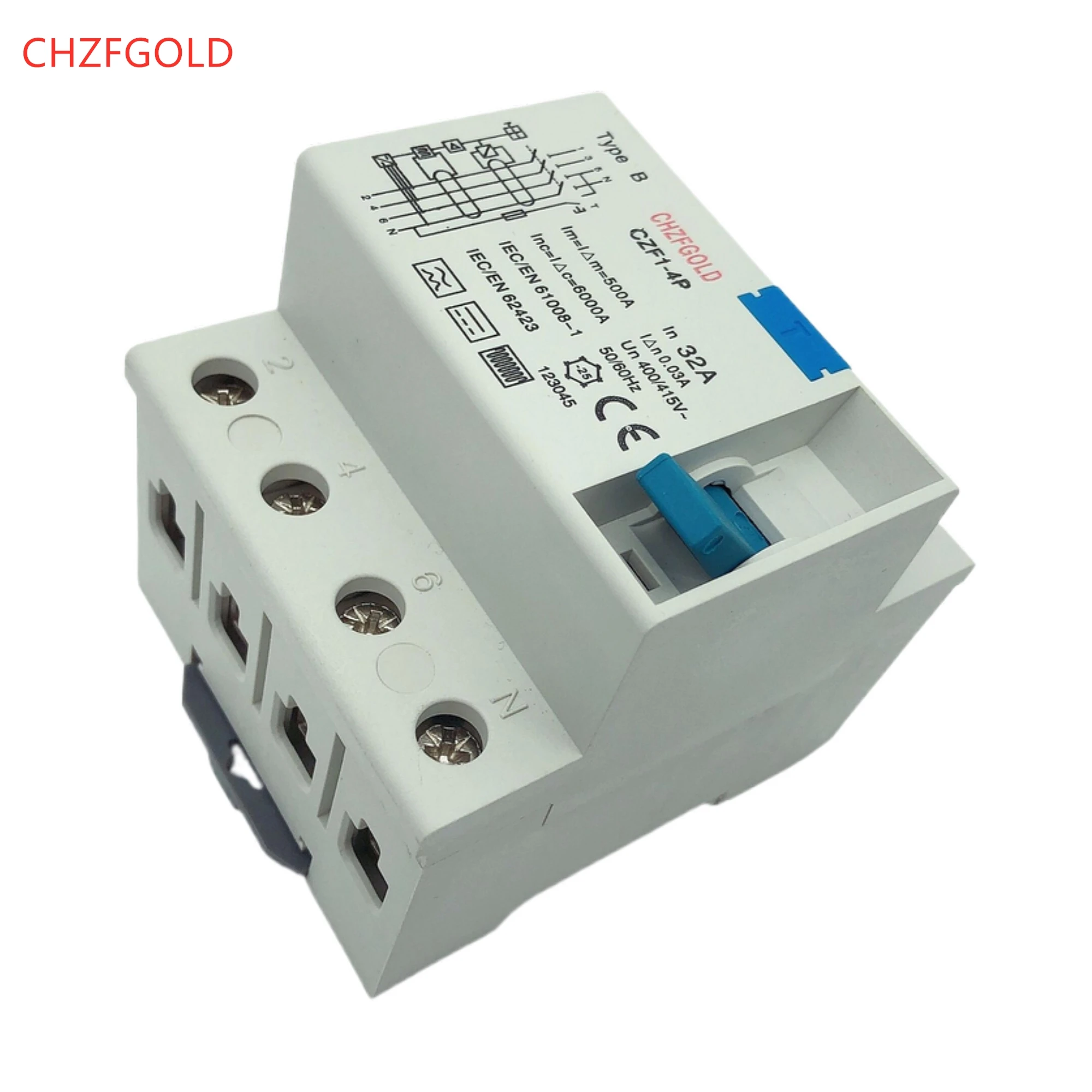 CHZFGOLD  Circuit BreakerAC Hot Sale ELCB RCD 10mA 30mA 100mA 300mA  CZK6 RCCB Z-4P 16A 25A 32A 40A 63A 80A 100AResidual Current