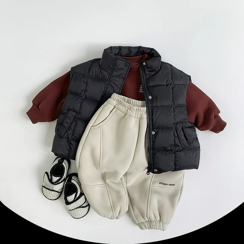 Korean Style Loose Casual Winter Letter Baby Hoodies Apricot Pocket Kids Sweatshirt Unisex Fashion