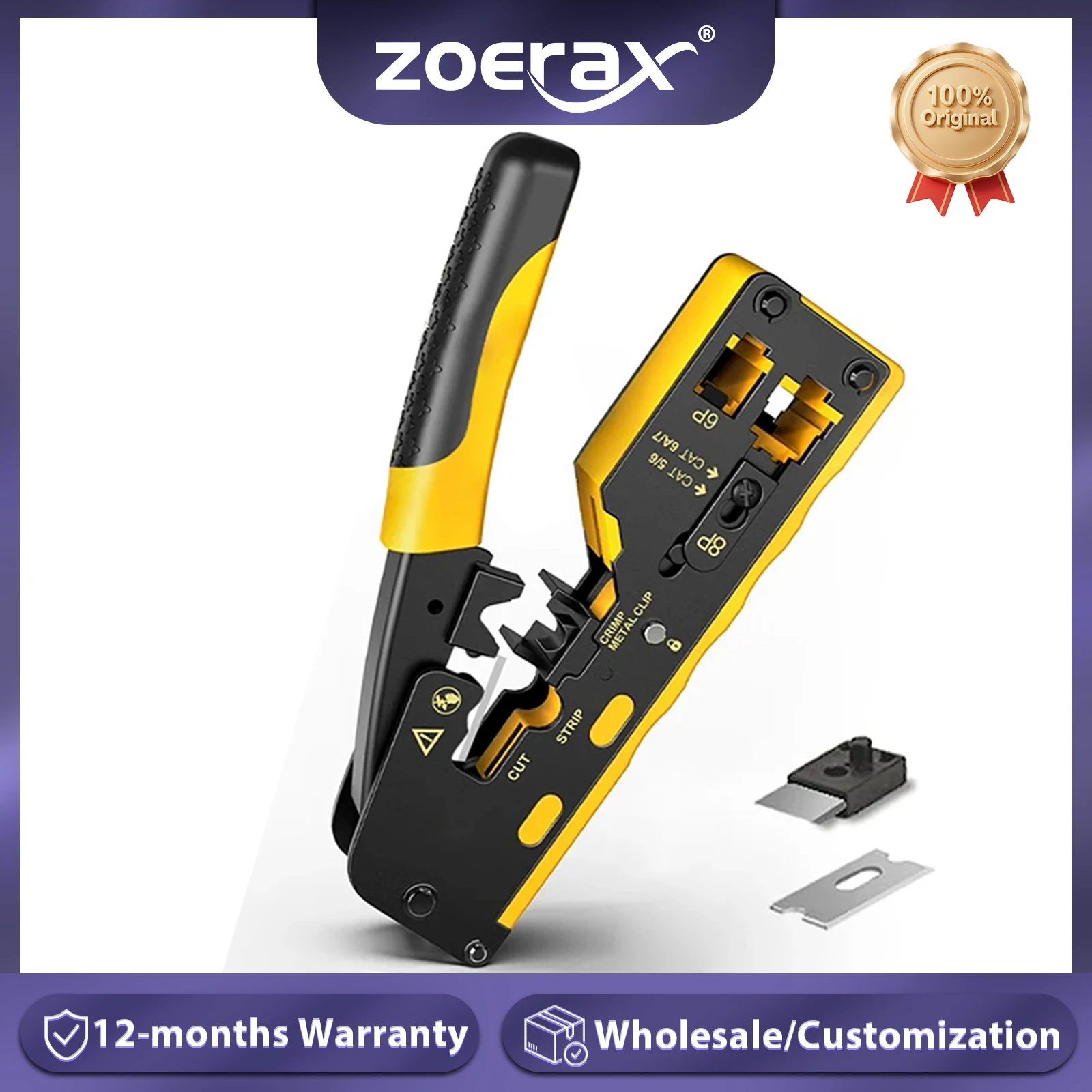 ZoeRax Ethernet Crimping Tool, Wire Cutter, Crimper para Cat7, Cat6a, Cat6, Cat5e, Pass Through Conectores, RJ45