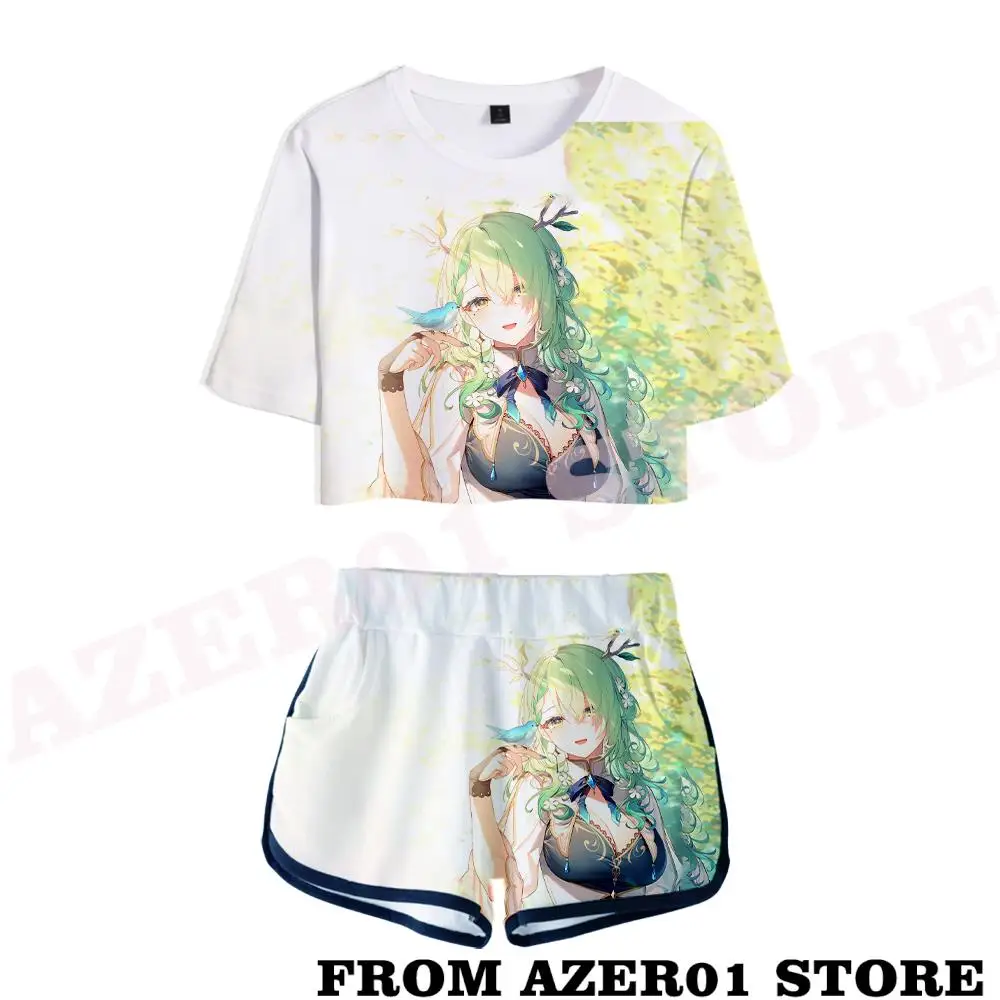 

HOLOLIVE VTuber Ceres Fauna Merch T-shirt Tee Sets Summer Sets Short Tops+shorts Elastic Waist Suit Two Piece Sets