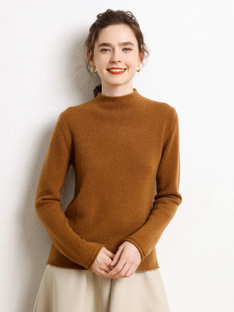 새로운 세련된 가을 겨울 여성 솔리드 컬러 기본 스웨터 롤업 두꺼운 부드러운 따뜻한 100% 캐시미어 니트 여성 의류상의