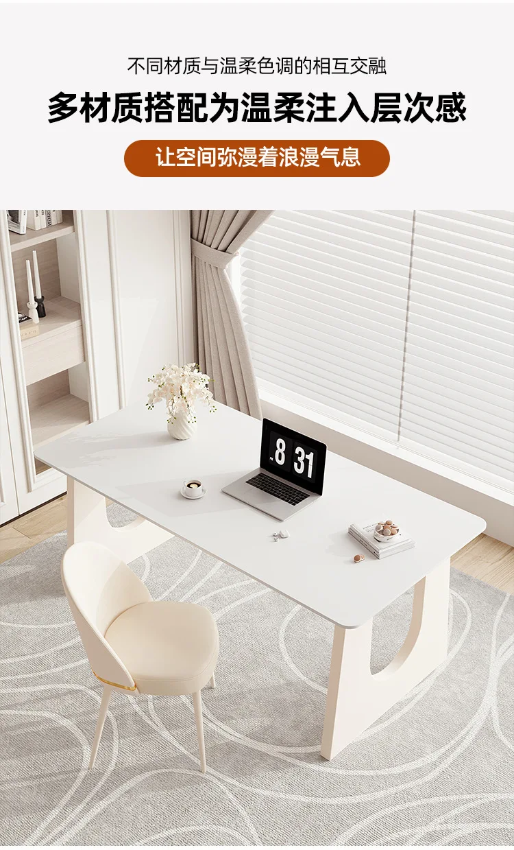 French Cream Style Rock Slab Lab Student Desk Modern Study Workstation for Bedroom Laboratory Home Use