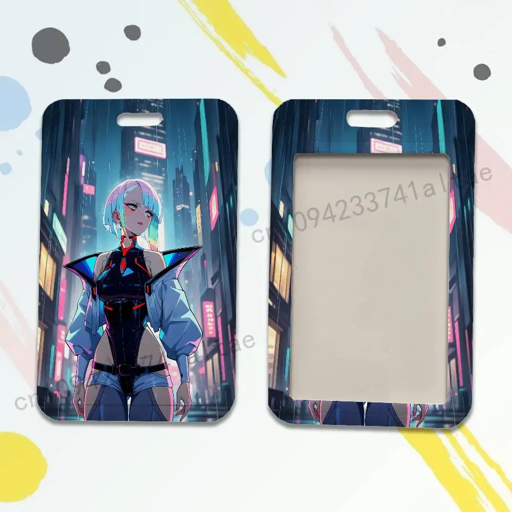 Lucy C-Cyberpunk E-Edgerunners Card Holder Lanyard Camera Neck Strap Credit Card Case ID Badge Credentials Protection