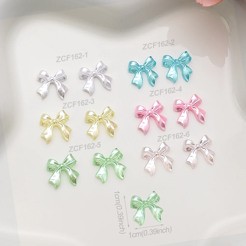 100Pcs 3D Pearl Color Bow-Knot Nail Art Charms Cute Resin Pearl White Ribbon Bow Nail Rhinestones Bow Designs Nail Art Supplies