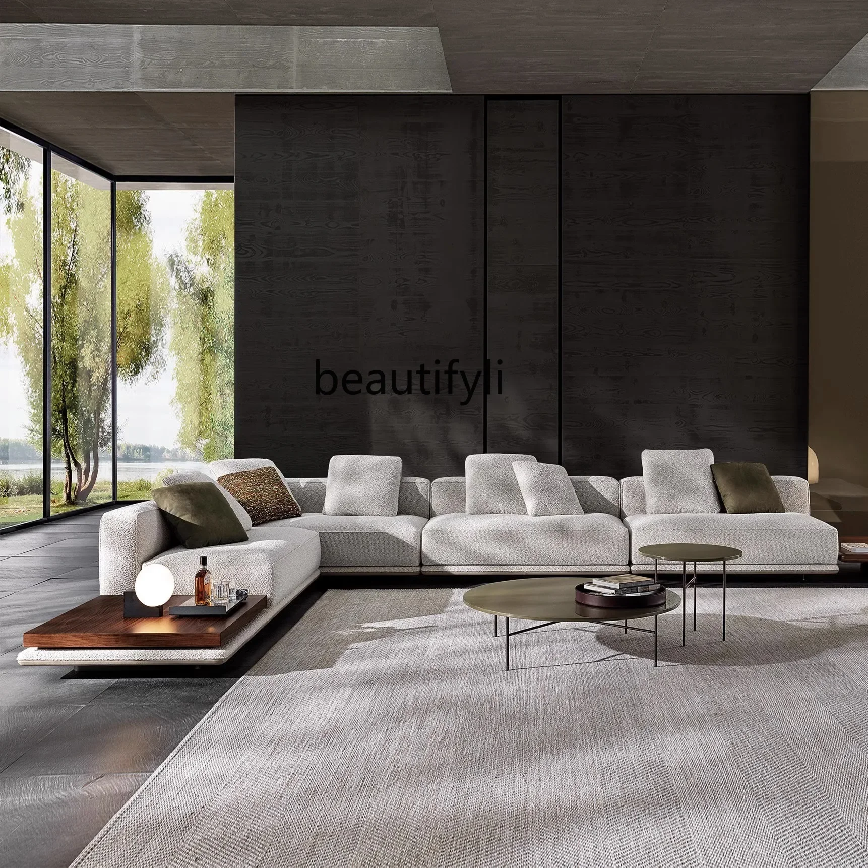 

A38 Light luxury modern horizon simple Italian minimalist sofa large apartment, cotton and linen fabric sofa