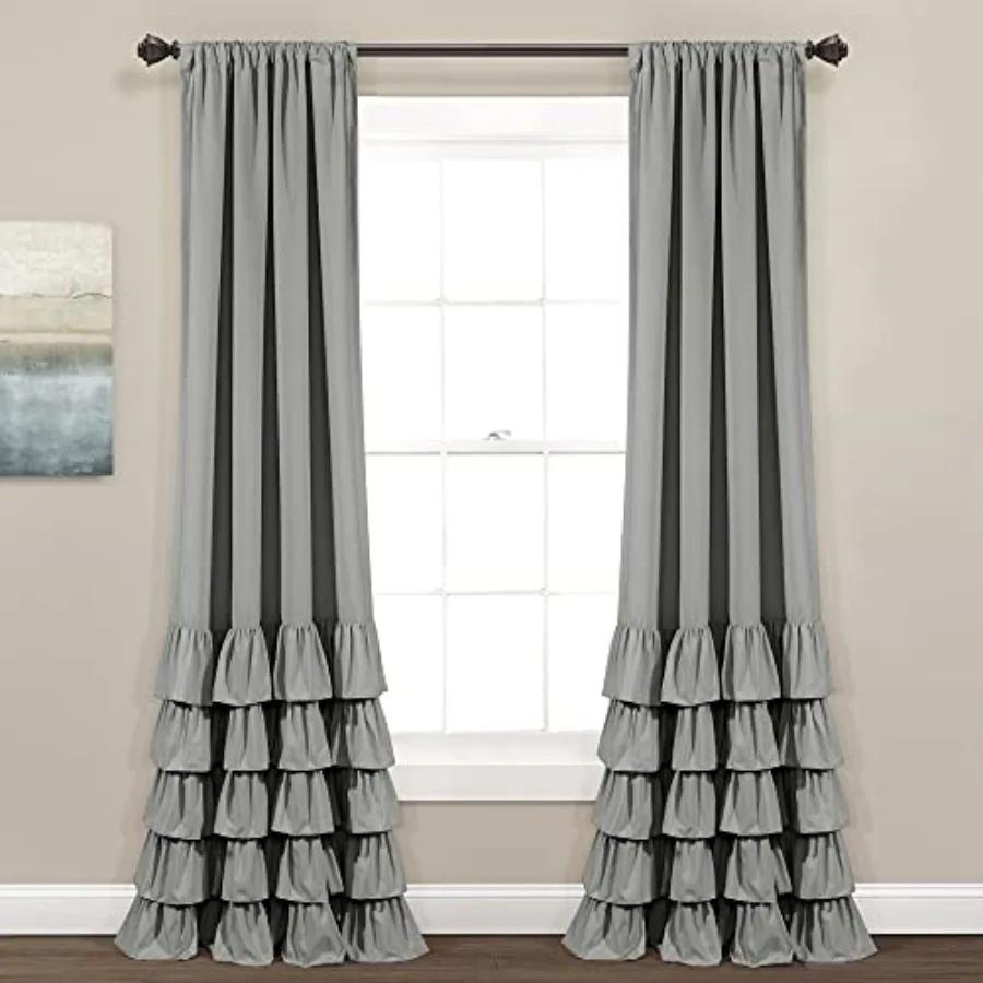 

Allison Ruffle Window Curtain Panels Pair 40" W x 84" L - Coquette Curtains for Bedroom - Ruffle Curtains