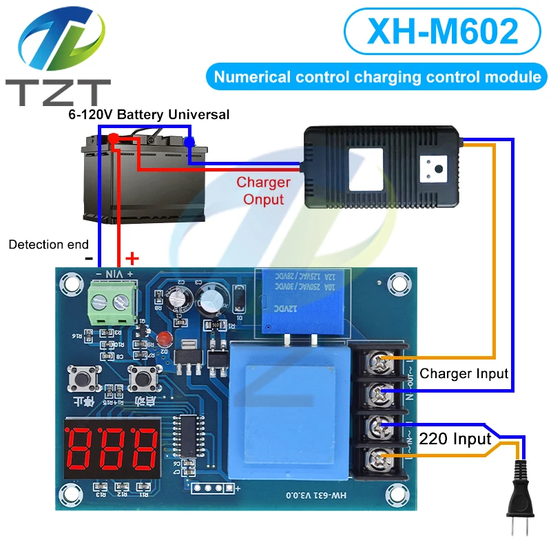 Imagem -03 - Controle Digital Bateria Módulo de Controle de Carregamento ac 220v Carregador de Bateria de Armazenamento de Lítio Interruptor de Controle Proteção Board Xh-m602