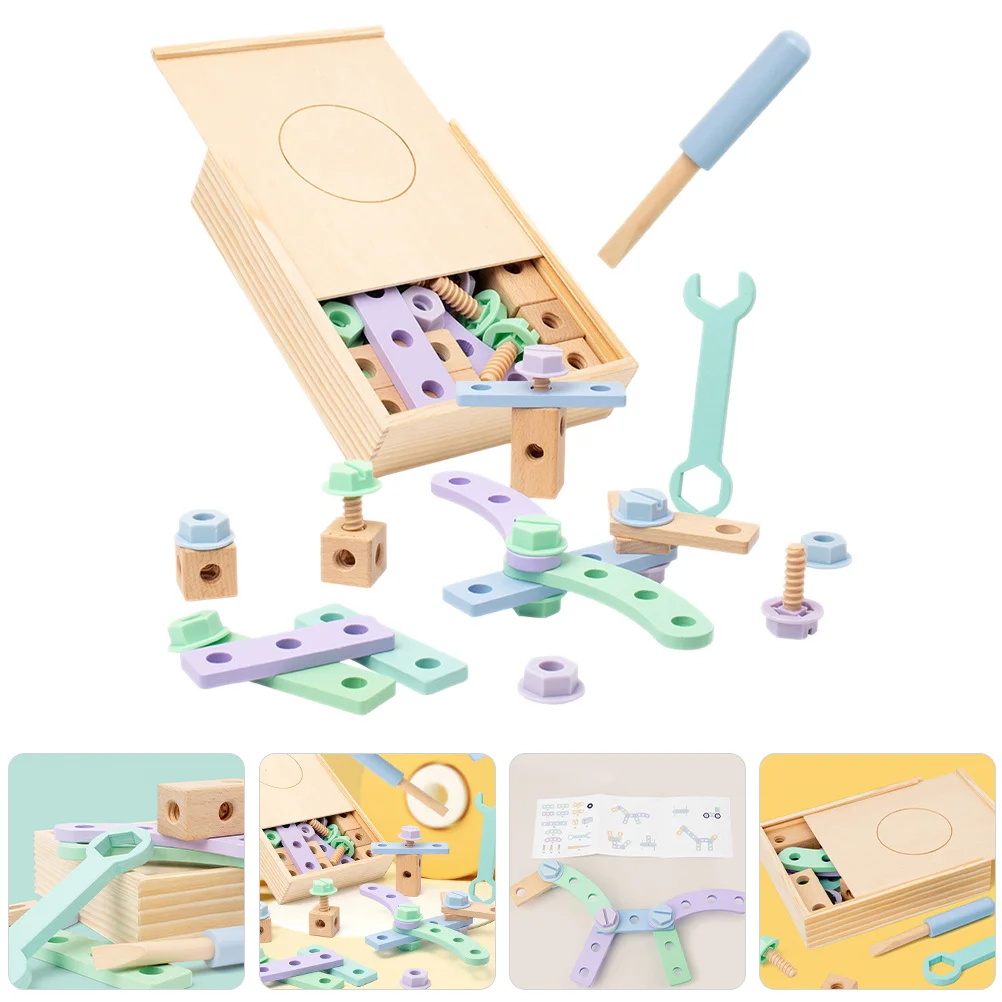 1Set Puzzel Gereedschapskist voor Kinderen Houten Educatief Gebouw Speeltoestel DIY Vroeg Leren Hand Oog Coördinatie Ontwikkeling