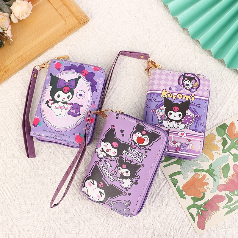 Sanrio Kuromi bolsa de moedas, desenhos animados bonitos, anime, impressão, armazenamento, portátil, carteira pequena, presente, 1pc